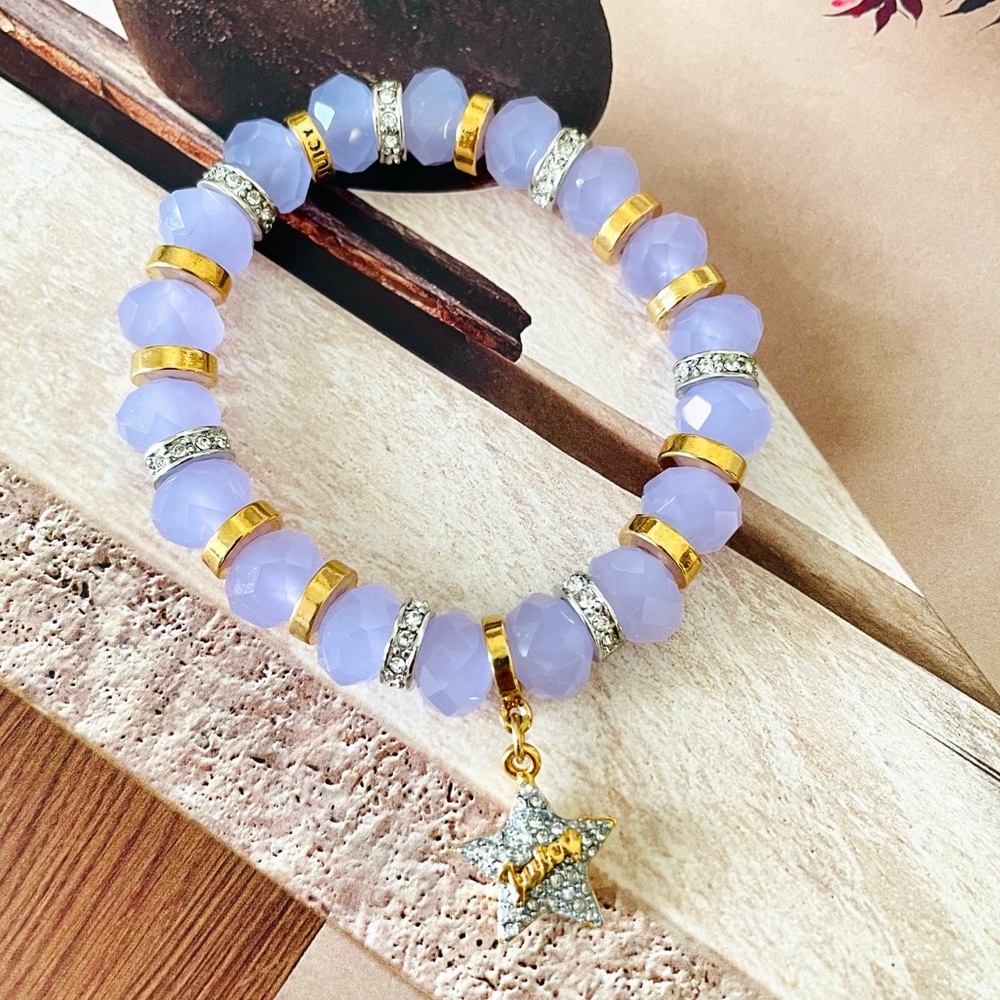 Juicy Couture Stretch‎ Bracelet Glass Beads Purple with Charm